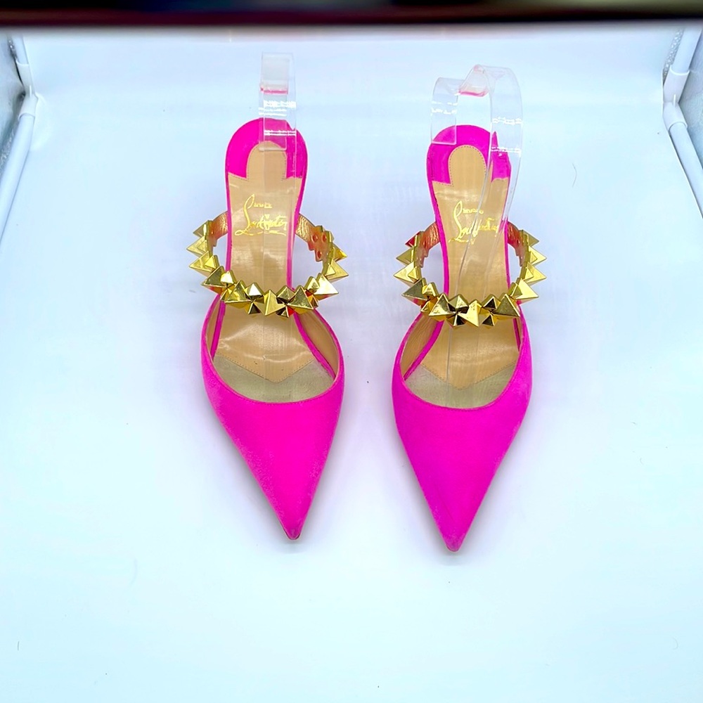 Christian Louboutin Hot pink Planet Choc 80 Suede Mule Pumps 38.5 - Picture 2 of 10